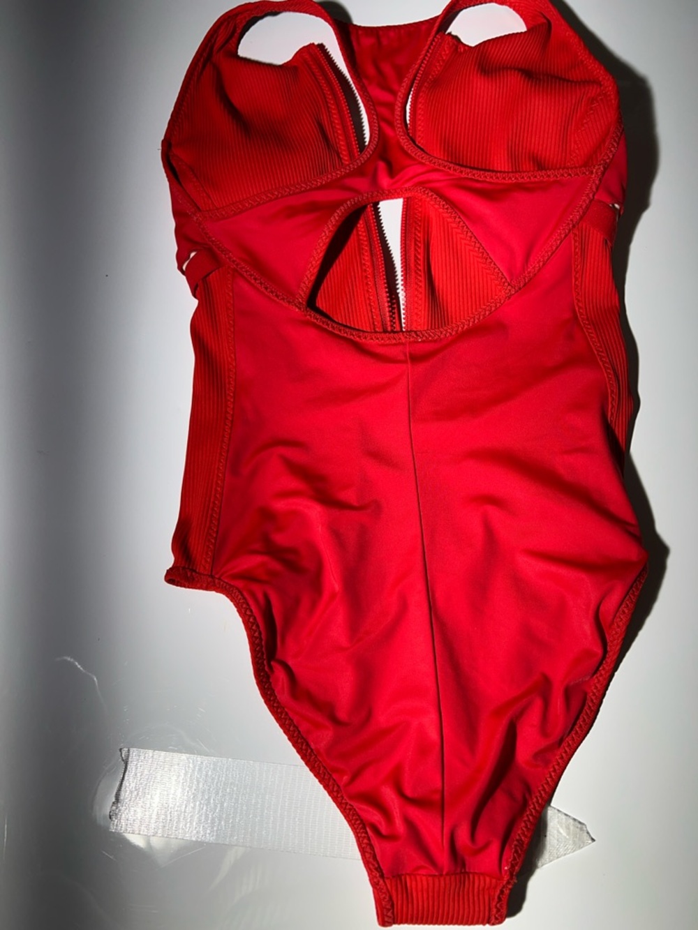 Fabletics Bright Red Ribbed Zip-Front One-Piece Swimsuit - Picture 7 of 9